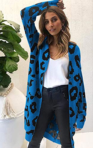 image for Angashion Women's Long Sleeves Leopard Print Knitting Cardigan Open Fr