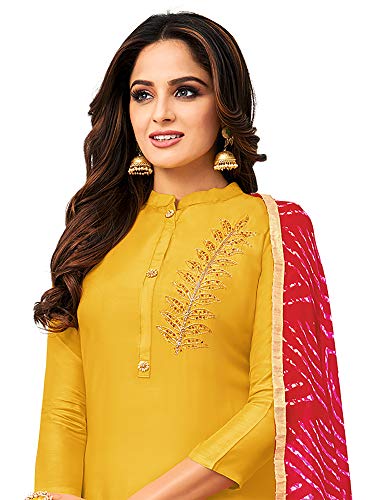 Image of AKHILAM Women's Cotton Blend Embroidered Unstitched Salwar Suit Material(30DMK60 Parent)