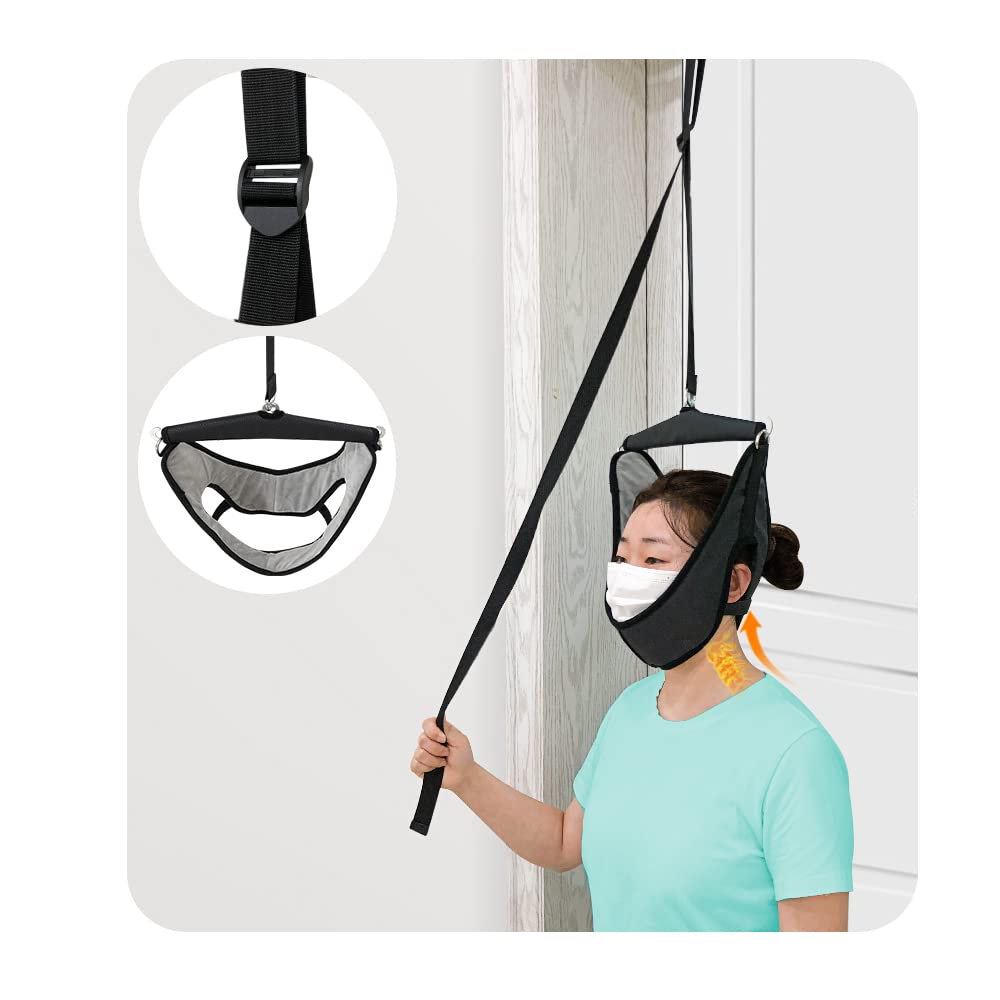 Photo 1 of Cervical Neck Traction Device for Home Use Over The Door Hanger Unit Neck Stretcher Hammock for Pain Relief Spinal Decompression Devices Neck Sling Hanging Head Harness Physical Therapy for Men Women