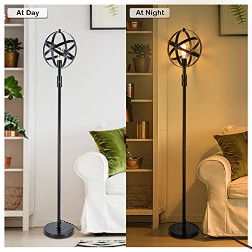Airposta Globe Industrial Floor Lamp With On/Off Dimmable Switch, Rustic Spherical Standing Lamp, 40W Retro Torchiere Floor Light For Office, Living Room, Reading, Bedroom,Tall Vintage Pole Light #TOP2