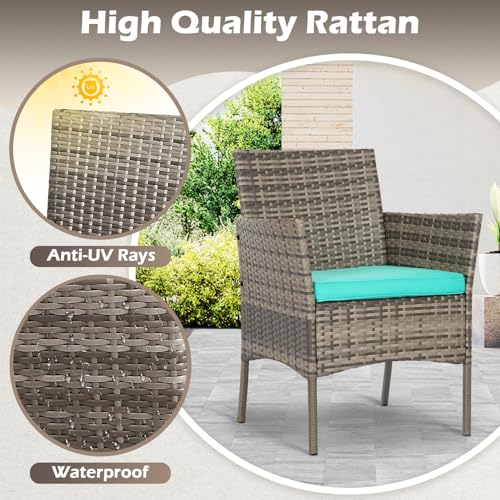 Image of FDW 4-Piece Patio Furniture Set | Gray & Blue | Outdoor Wicker Furniture