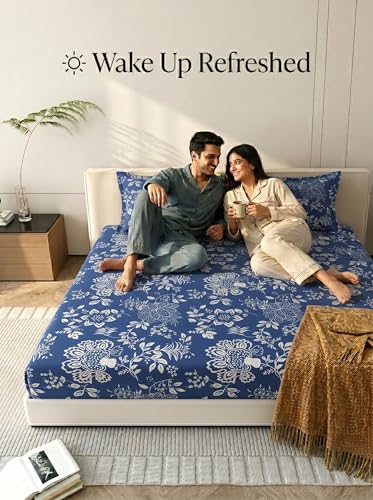 Image of Mafatlal 125 GSM Merino Double Bedsheet with Pillow Covers |90 x 100 Inches | Soft, Breathable & Lightweight | Blue