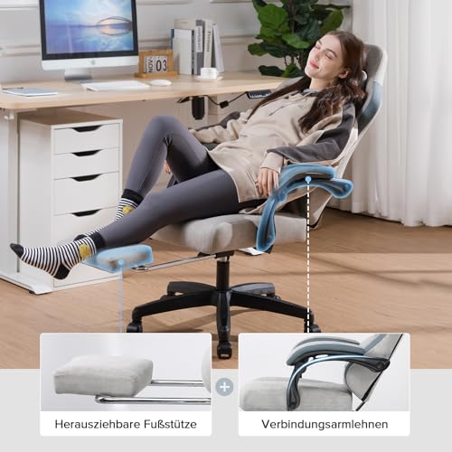 Image of GTPLAYER Gaming Chair Ergonomic Gaming Armchair Desk Chair with Fabric Surface, Spring Seat Cushion, Connection Armrests and Footrest Grey