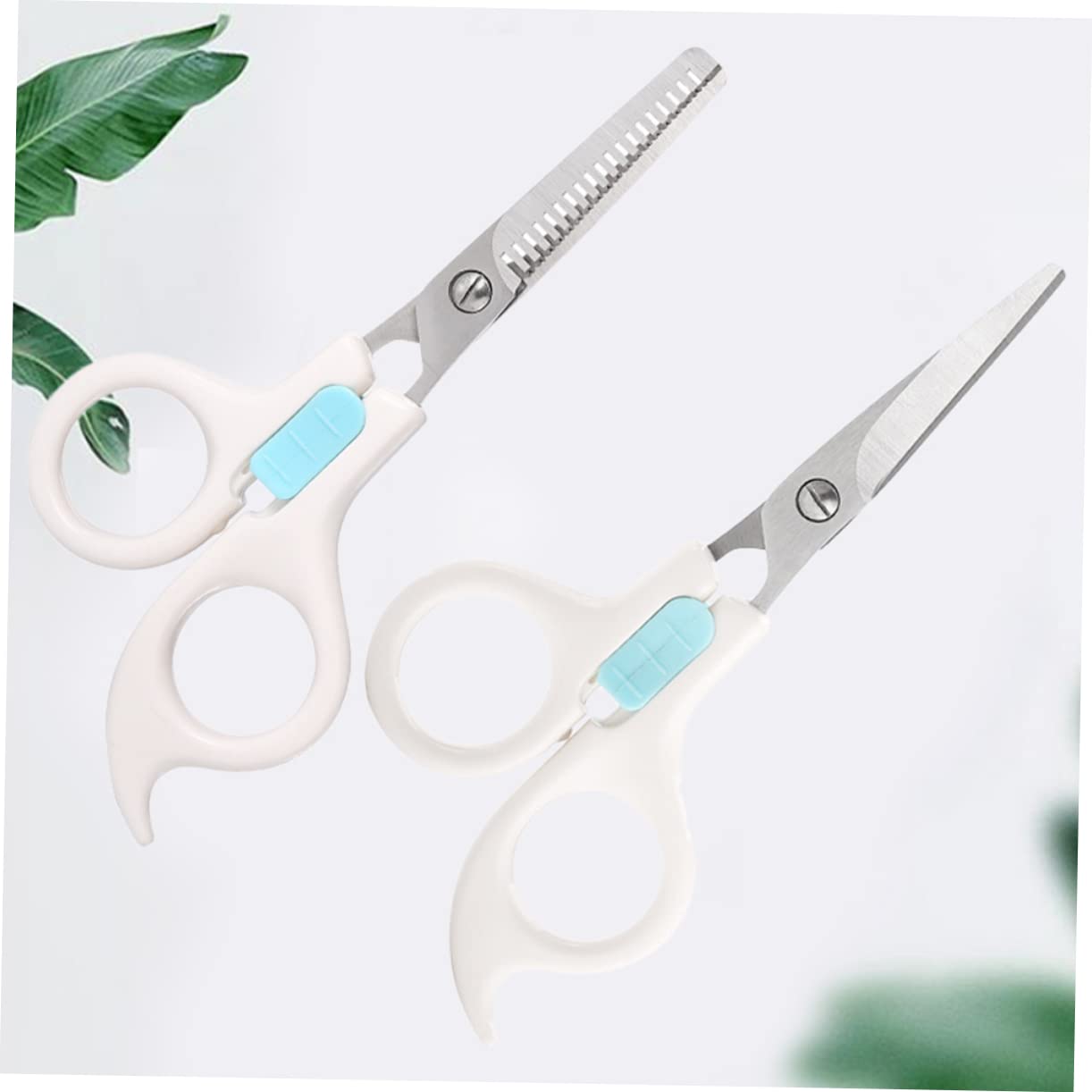 WOFASHPURET 2PCS Safety Hairdressing Scissors Thinning and Cutting Shears for Non Stick Resistant Portable Hair Trimmers for Home Use Flat Teeth Scissors White