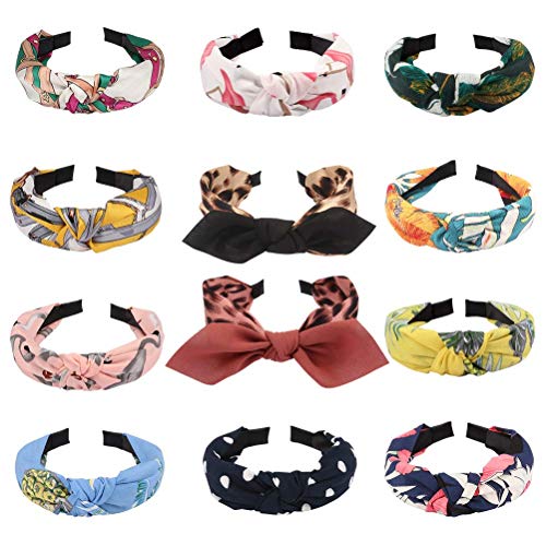 VELSCRUN 12 Pack Wide Headbands Knot Turban Headband Hair Band Elastic Fashion Hair Accessories for Women.