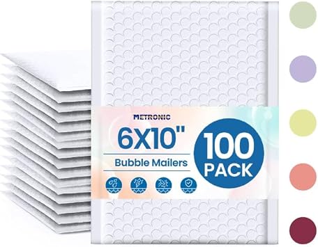 Metronic White Bubble Mailers 6x10" 100 PC Self-Seal Bubble Mailer Usable Size 6x9" Thick Padded Envelopes Cushion Mailing Envelopes Bubble Padded for Mailing Makeup Jewelry