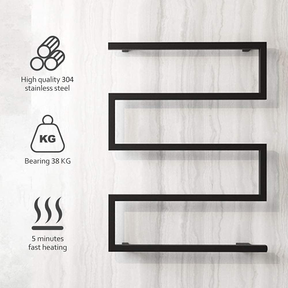 5 Bars Stainless Steel Towel Warmer, Wall Mounted Electric Heated Towel Rack with LED Switch,Plug-in/Hardwired Heated Towel Dryer, 35.4x25.6x4.5inch,