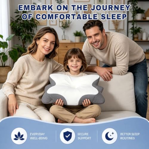 Image of Cervical Neck Pillow for Pain Relief - Ergonomic Memory Foam Pillow for Side Sleeper Contour Orthopedic Bed Pillow for Neck Support with Cooling Cover - Ideal Christmas Birthday Gift for Women Men