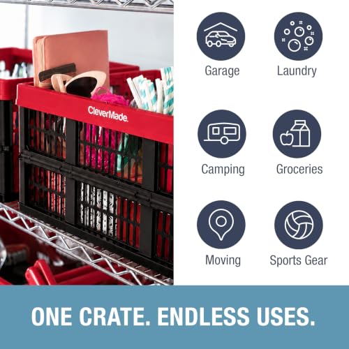 Image of CleverMade Collapsible Utility Crate For Storage, 45L 1 Pack, Red