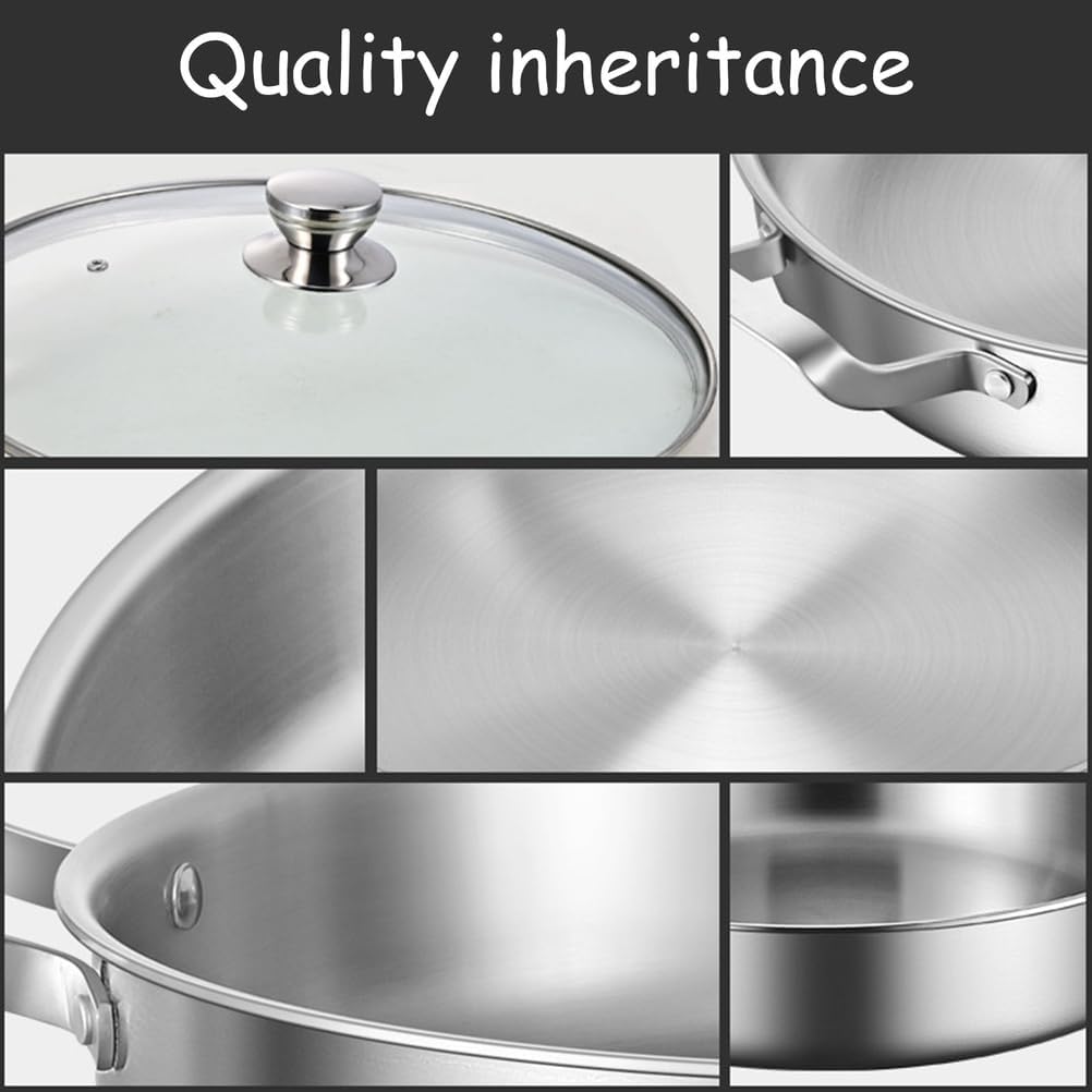 Spanish Paella Pan with Lid, Stainless Steel Skillet Pan with Dual Handles Nonstick Frying Pans Food Plate Large Seafood Pans Great for Paella Parties Indoors Outdoors,10.2inch