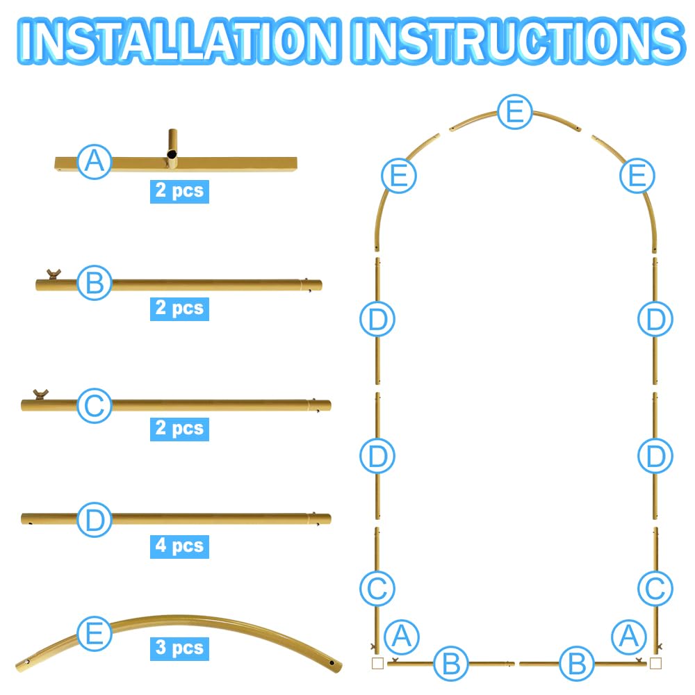 Supporto ad ArcoPalloncini Struttura 2M/6,6 Pollici Supportoad Arco Matrimonio, Supporto ad ArcoGiardino,Allestimento Compleanno(Giallo, 4 Piedi,5 Piedi,6 Piedi)
