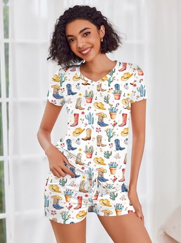 Image of Ekouaer Womens Pajama Sets Shorts Soft 2 Piece Lounge Set with Chest Pocket