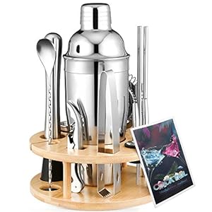 Kostlich Cocktail shaker Set 12-delig Barservies Kit met draaibaar houten display standaard 750ml roestvrij staal…