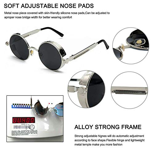 Image of PROUDDEMON Retro Gothic Steampunk Sunglasses for Women Men Round Lens Metal Frame