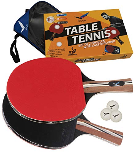 Rivon Ping Pong Paddle/Racket Set - 2 Table Tennis Paddles/Rackets with 3 Balls
