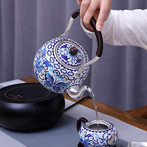 Teiera d'Argento hkrstssxj Pure Silver 999 Tea Pot Handmade Cloisonne Ceramica Acqua Calda Pot Kungfu tè Set di tè Cose… - immagine 5
