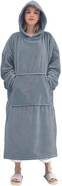 Women Sherpa Fluffle Sweatshirt Blanket Lengthen Warm Cozy Oversized Wearable Pocket Blanket Hoodie for Adults, Unisex One Size Fits All