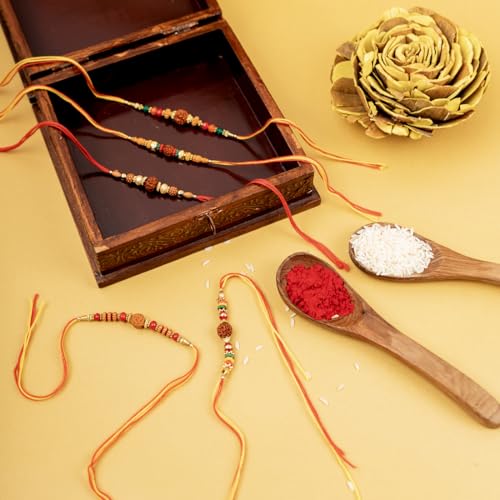 Image of Traditional Handmade Rakhi For Brothers | Designer Pearl, & Beaded Wrist Bands For Bhai| Thread Rakhi For Siblings | Elegant Handcrafted Bracelet For Raksha Bandhan