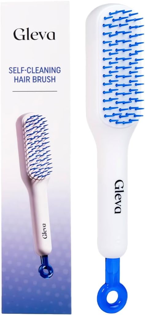 Gleva Self Cleaning Detangling & Styling Brush, Anti Static Massage Comb, Hair Comb for Men & Women, Plastic (White)