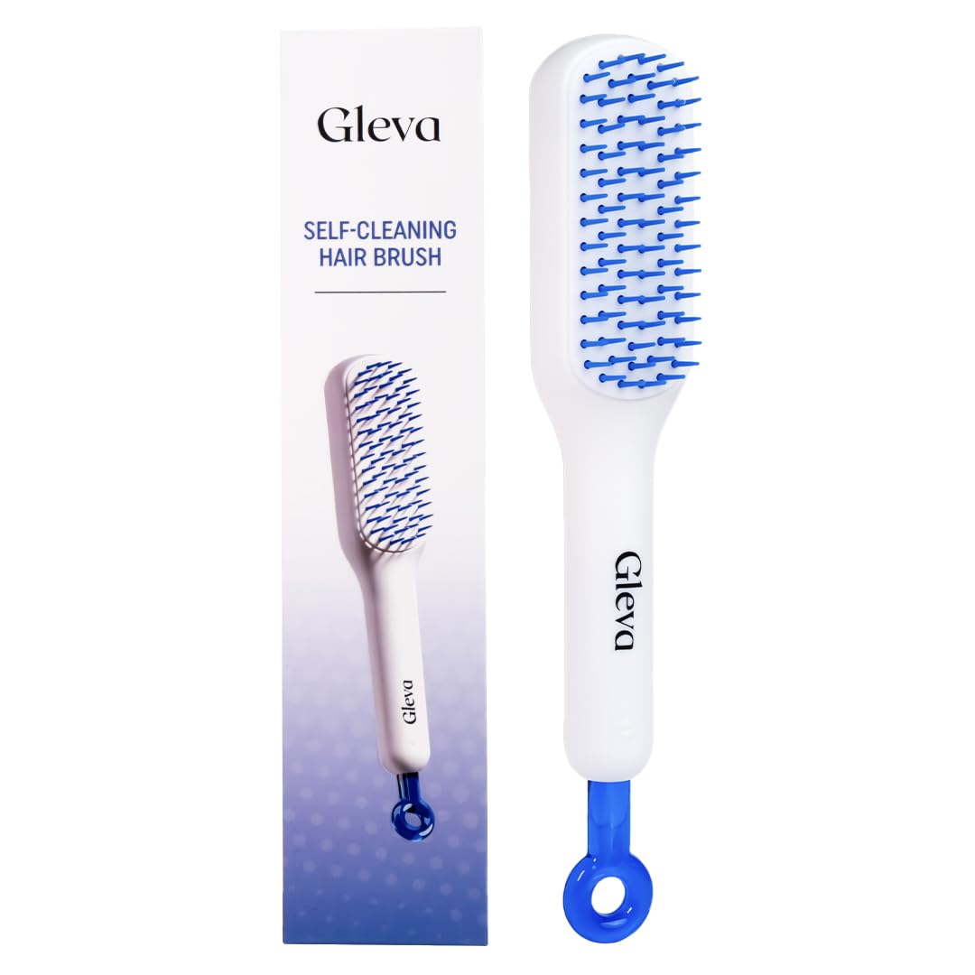 Gleva Self Cleaning Detangling & Styling Brush, Anti Static Massage Comb, Hair Comb for Men & Women, Plastic (White)