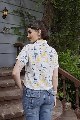 Image of Zilcon Women's Cotton Printedshort Tops for Woman Half Sleeve Hawaiian Top Club Party Disco T-Shirt for Women Stylish, Festival wear, Tops