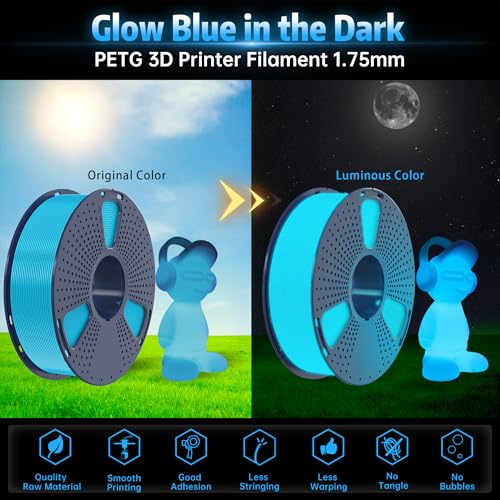 Image of SUNLU PETG Glow in The Dark Filament, Luminous PETG 3D Printer Filament 1.75mm, High Brightness and Long Time Filament, Dimensional Accuracy + /- 0.02mm, 1kg Spool. (Glow Blue)