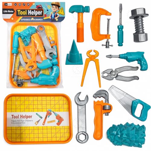 Image of SHAKTISM Tool Helper Kids Pretend Play Tool Set for Boys & Girls (3+ Years) | Multi-Function Engineer Toy Kit with Drill, Wrench, Screwdriver & Accessories | Construction Role Play Gift Pack