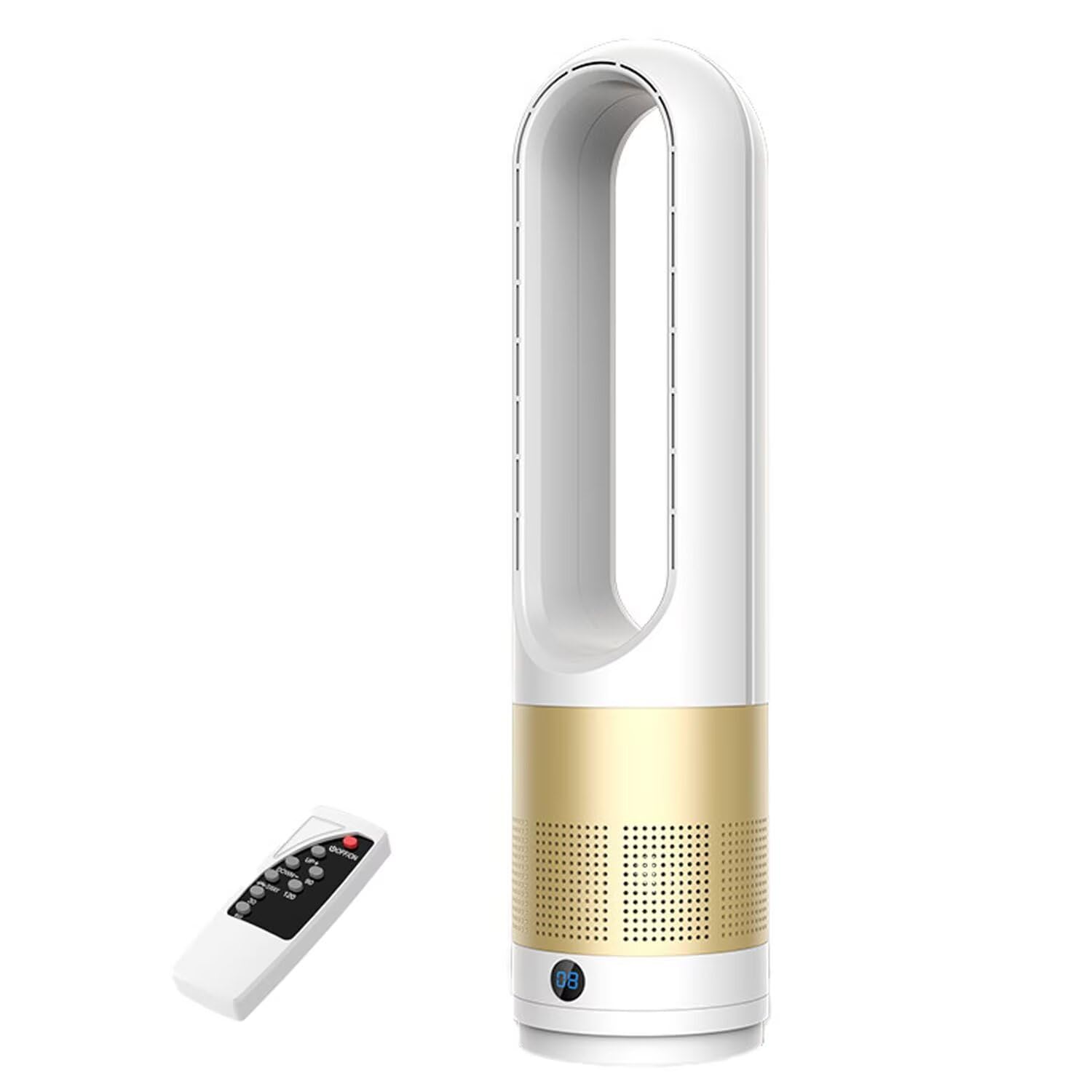 Ventilador Torre Sin Aspas 18 Pulgadas con Mando A Distancia, Ventilador Silencioso De Pie con Motor DC Brushless, 8 Velocidades, Oscilación 80°, White Gold Only Cooling