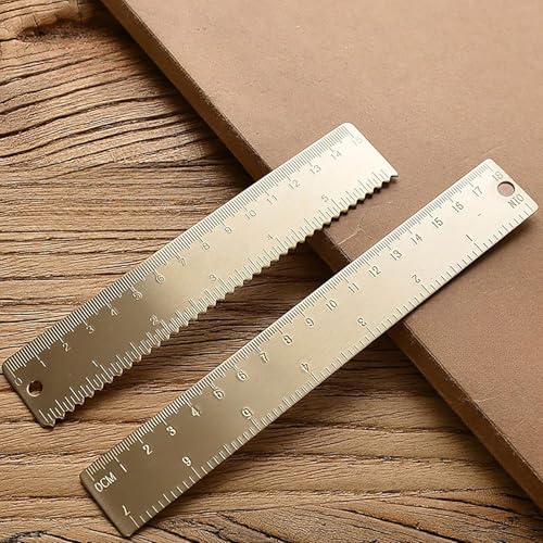 Orirya 真鍮定規 15cm 18センチ定規 真鍮 物差し 小学生 金属 波型定規 直定規 オフィス 学校 事務用品 文房具 入学祝い ギフト しおり ものさし 二つの目盛り cm in 厚さ1.5mm