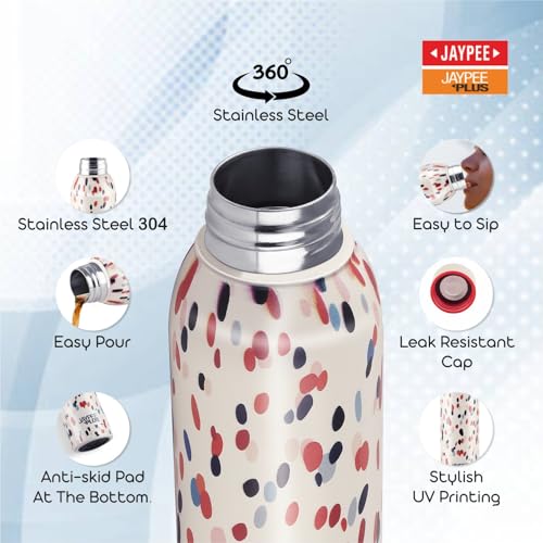 Image of Jaypee Plus Punch Prime Stainless Steel Printed Vacuum Insulated Water Bottle 500 ml | ISI Certified Rustproof & Leakproof Flask with 24Hrs Hot & Cold Ideal for School Kids, Office & Travel- (Cream)