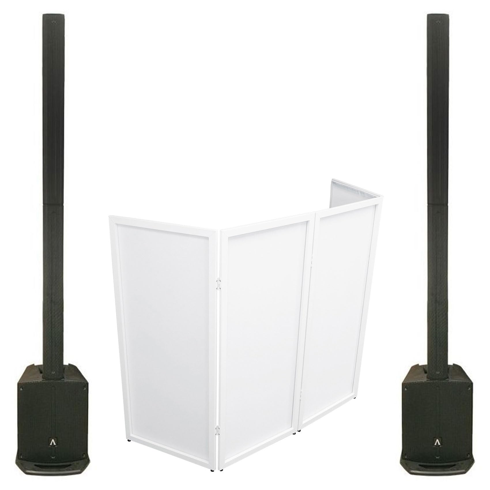 Audiosavings Bundle: (2) Avante Audio Achromic AS8 ACDC 1000W Powered Active Column PA System Black Bundle with Rockville RFSSW White DJ Event Facade 80
