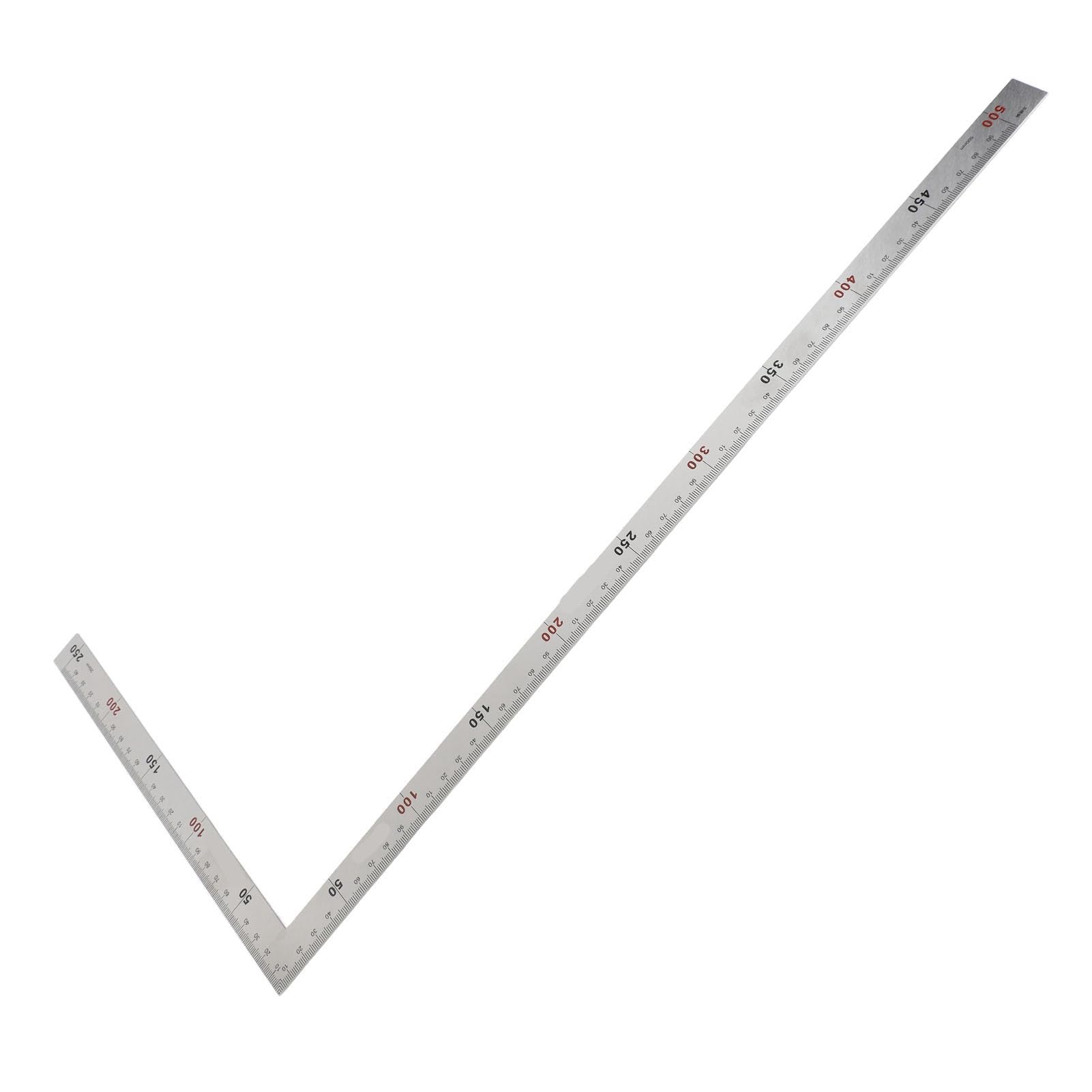Oumefar Kadrowanie Kwadrat, Stal Nierdzewna 90 Stopni Linijka Kątowa Pomiar Kwadratowe Narzędzie Stolarz Kwadratowy, Metalowy Kształt Litery L Kwadratowa Linijka(500mm*250mm)