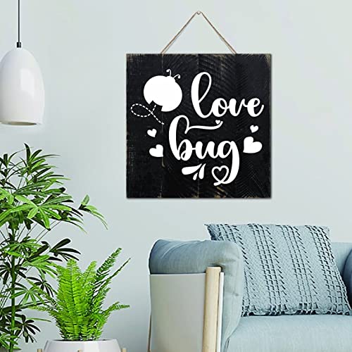 Décoration murale en bois Love Bug avec dictons rétro 30cm