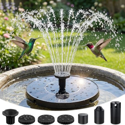 Olutula Solar Bird Bath Fountain 2026 Newly Upgraded 1.4W Solar Pump with 7 Nozzles and 4 Fixed Pipes Floating & Free-Standing Solar Fountain for Bird Bath Garden Pond Pool Outdoor