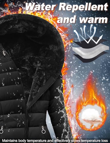 Women's Winter Fleece Lined Down Jacket Windproof Fur Warm Fit Down Jacket - Long Ski Coat for Commuting3