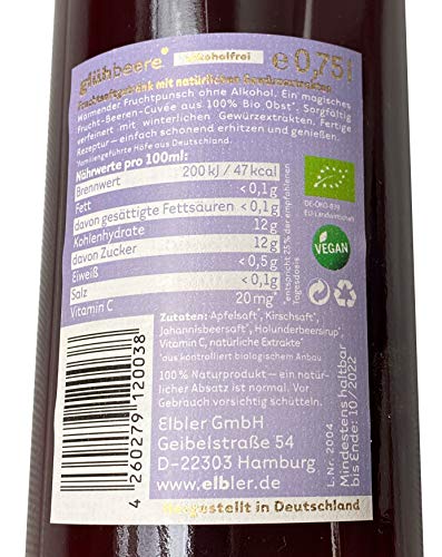Elbler Glühbeere Wein, Alkoholfrei, 1 x 0.75 l, Bio-Beeren Glühwein, Fruchtglühwein aus Bio-Obst, mit Winterlichen Extrakten aus Vanille, Zimt und Nelke, Vegan & Glutenfrei, 100% Direktsaft - Image 3