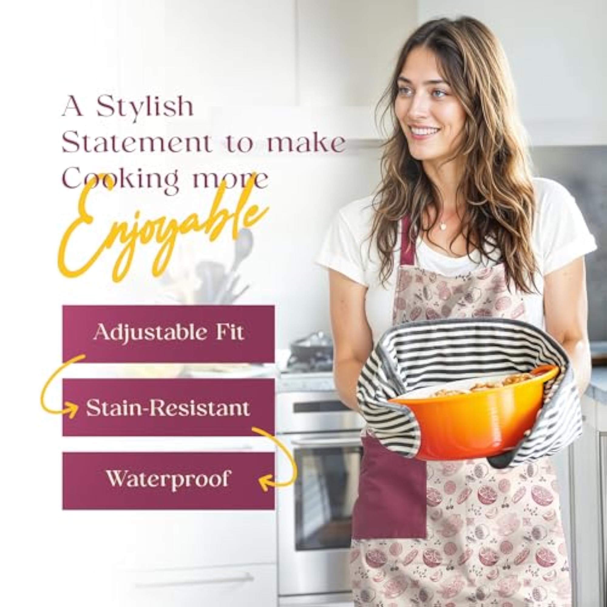 Waterproof Apron for Women with Large Pocket, Cherry Red