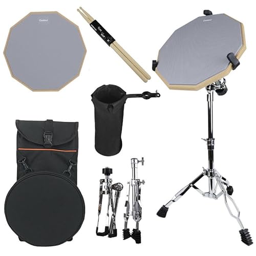 Drum Practice Pad Snare Drums Stand Set 12 In With Double Sided Silent Drums Pad,DrumsDampeners Gel, Drum sticks,Carrying Bag Adjustable Stand Fits 10''-14''