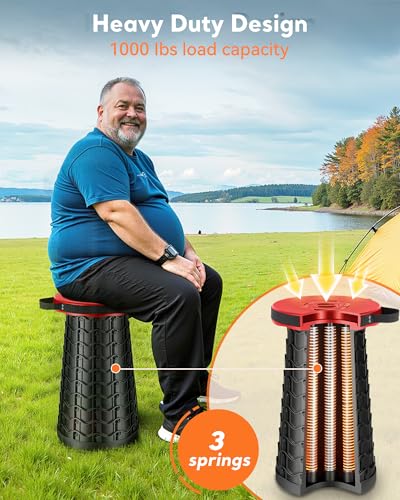 Image of imodomio Height Adjustable Camping Stool - Wide Seat Portable Folding Chair - Compact Portable Chair for Adults, Collapsible Stool Seat for Fishing, Camping, Hunting, Patio & Outdoor (RED)