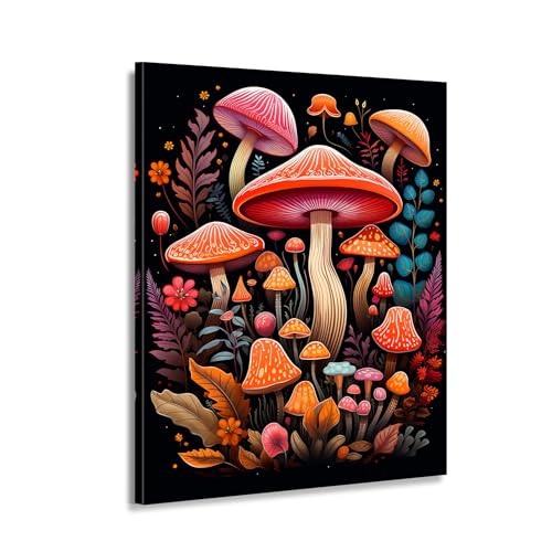 Toile de forêt de champignons enchantés : égayez un mur blanc avec cet art mural