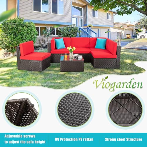 Image of Vongrasig 6 Piece Patio Furniture Set, Small Outdoor Sectional Couch, Red