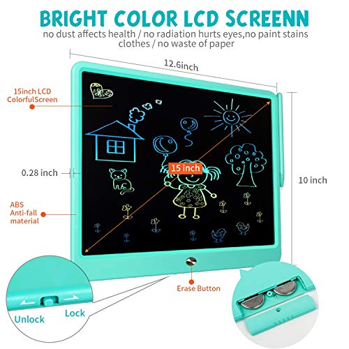 TIMMY LCD Writing Tablet Drawing Board, 15 Inch Writing Tablet Colorful Doodle Pad for Kids, Kids Early Educational Drawing Tablet Learing Toys for 2 3 4 5 6 Years Old Boys and Girls Gifts (Blue)