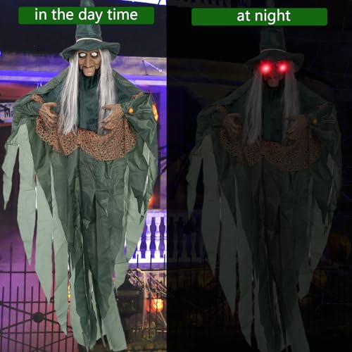 Image of Halloween Animatronics Motion Activated 6Ft Creepy Hanging Witch with Light-up Eyes Halloween Decoration Outdoor Haunted House Prop Decor Indoor 2025 Update