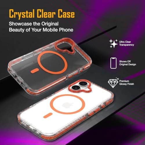 Image of Zapcase Crystal Clear Back case for iPhone 17 | Hard PC Back | TPU Bumper with Inner Rubber Grip | Metal Camera Guard Bezel | Metal Buttons | Scratch Resistant Cover | 2 Layer Edge Protection | Orange