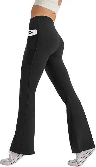 Damen Flare Yoga Pants mit Taschen: High Waist, Elastische Weite Bootcut