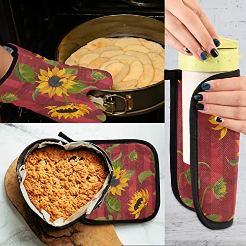 Summer Sunflower Oven Mitts And Pot Holders Flower Red Stripes Hot Pads & Heat Resistant Gloves Oven Mitten For Kitchen Cooking Bbq Baking Bakeware #TOP4