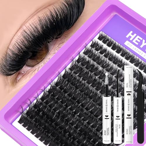 HEYWINK Lash Clusters Kit 100D Thick Cluster Lashes 10-18mm Volume Eyelash Clusters D Curly Cluster Eyelash Extensions 3D Wispy Lash Clusters DIY Lash Extension Kit(100D 10-18MM Thick Kit)