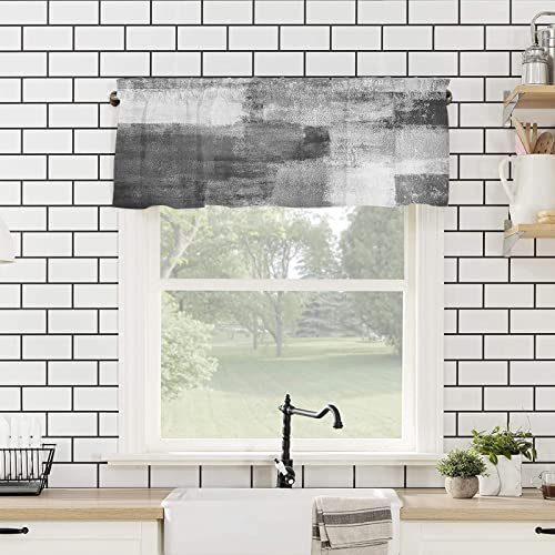 Black White Gray Valcance Curtain For Kitchen Modern Abstract Oil Painting Graffiti Art Rod Pocket Curtain Valcance Washable Small Window Treatment For Bathroom/Living Room/Bedroom/Home Decor 54X18In #TOP3