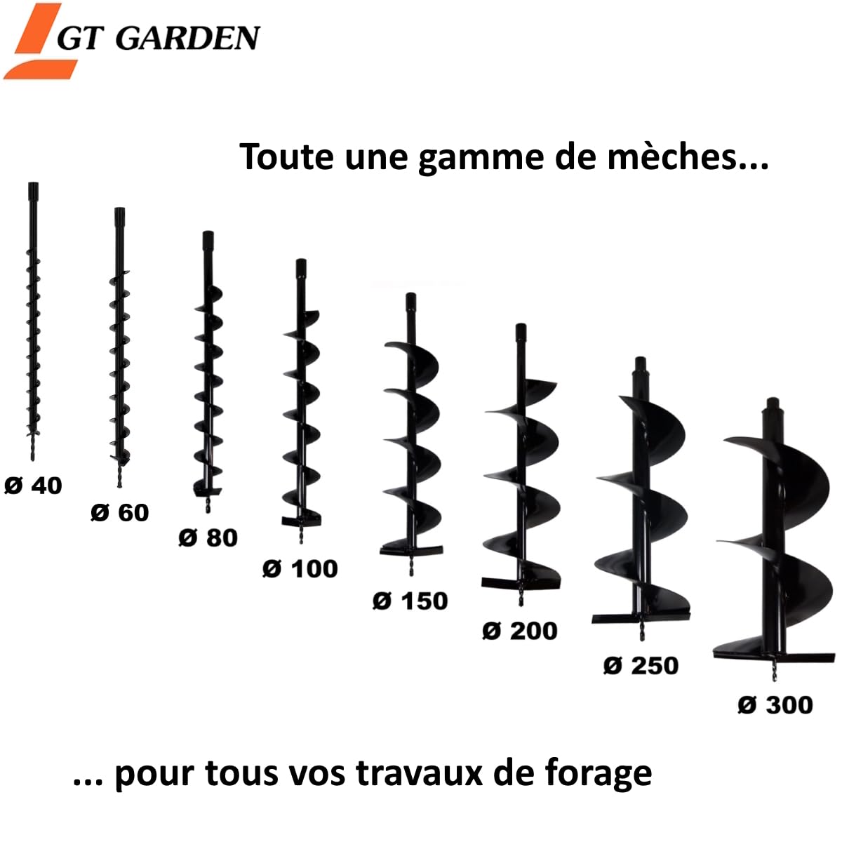Tarière thermique 52 cm3, 3 CV + lot de 3 mèches (100, 200 et 300 mm)