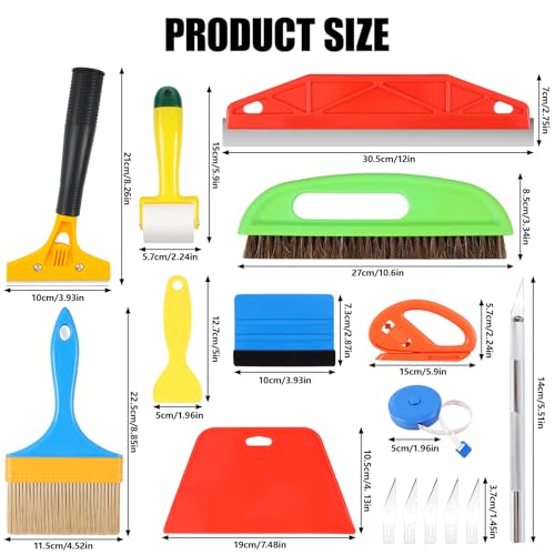 16 Stück Tapeten Glättungswerkzeug Set,Tapetenwerkzeuge Inklusive Pressräder,Cutter,Spachtel,Pinsel,Professionelle Wallpaper Tools Tapezierwerkzeug für Tapeten,Wandbilder